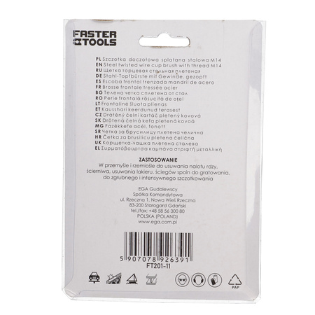 FASTER TOOLS Szczotka doczołowa splatana stalowa Gwint M14 100 25