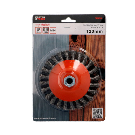 FASTER TOOLS Szczotka kątowa stalowa, splatana. Gwint M14 120 25