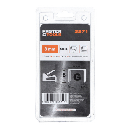 FASTER TOOLS zszywki 8mm TYP G 1000szt.
