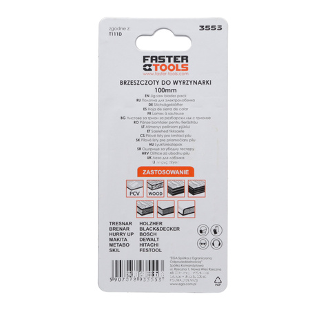 FASTER TOOLS Brzeszczot do wyrzynarki, uchwyt T, T111D 6 100