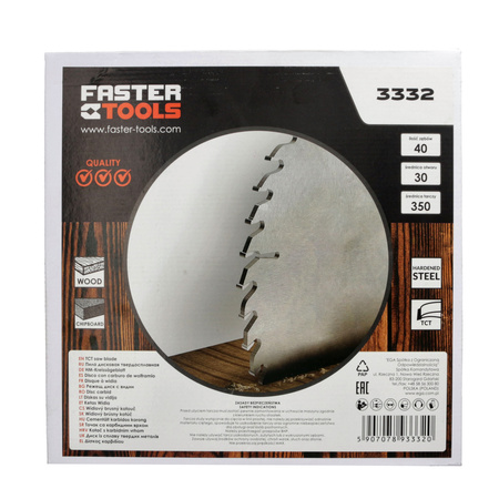 FASTER TOOLS Tarcza widiowa do cięcia drewna 350 x 30 40 2,5 2,2