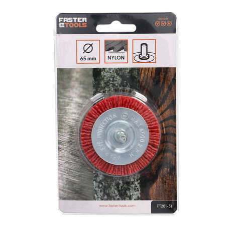 FASTER TOOLS Nylonowa szczotka tarczowa z trzpieniem 65 mm
