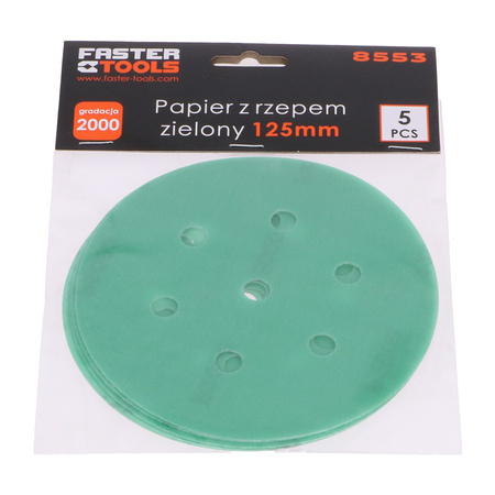 FASTER TOOLS papier ścierny z rzepem zielony 125mm gr. 2000 5szt.