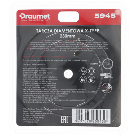 DRAUMET tarcza diamentowa X-TYPE 230x22,23x1,8mm