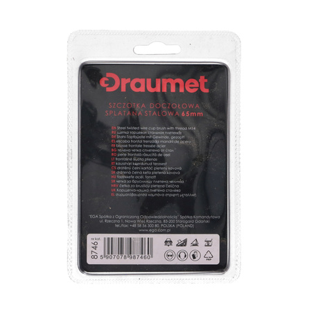 DRAUMET Szczotka doczołowa splatana stalowa z gwintem M14 65 20