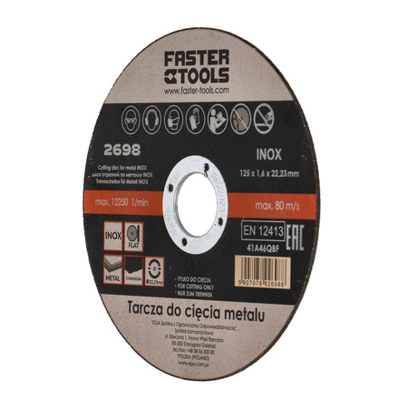 FASTER TOOLS Tarcza do cięcia metalu INOX 125 x 1,6