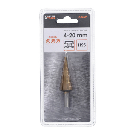 FASTER TOOLS wiertło wielostopniowe 4-20mm, stal narzędziowa łożyskowa