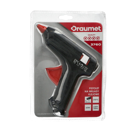 Zestaw DRAUMET pistolet na wkłady klejowe 11mm 60W + FASTER TOOLS wkłady klejowe super przezroczyste 11mm 200mm 10szt.
