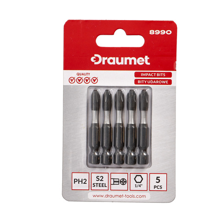 DRAUMET bity udarowe PH2 50mm S2 5szt.