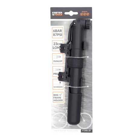 FASTER TOOLS pompka ręczna do roweru 23cm z uchwytem mocującym do ramy