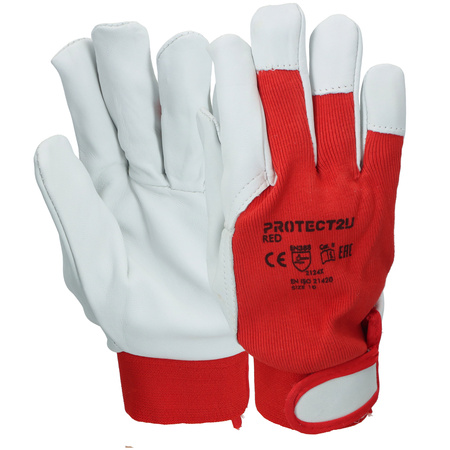 PROTECT2U rękawice skórzane RED na rzep R10