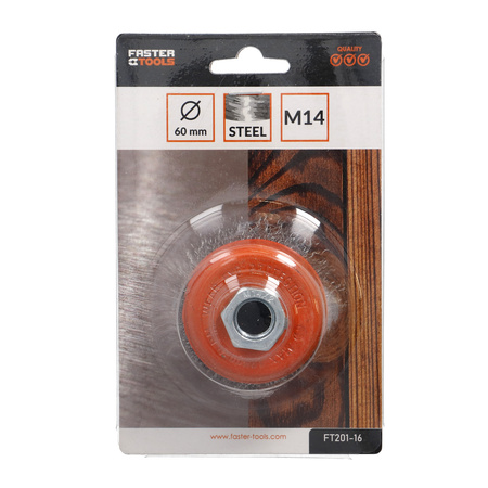 FASTER TOOLS Szczotka doczołowa stalowa. Gwint M14 60 20