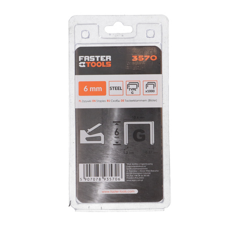 FASTER TOOLS zszywki 6mm TYP G 1000szt. - 10 opakowań