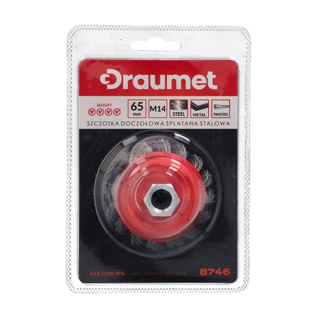 DRAUMET Szczotka doczołowa splatana stalowa z gwintem M14 65 20