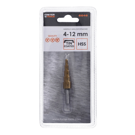 FASTER TOOLS wiertło wielostopniowe 4-12mm, stal narzędziowa łożyskowa