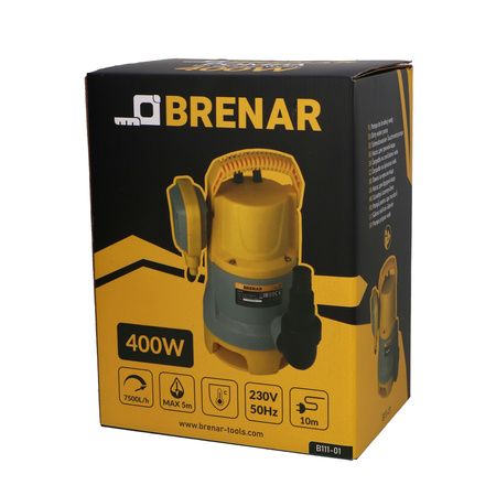 BRENAR pompa do brudnej wody 400W, max. 7500l/h, max. wysokość tłoczenia 5m, przewód 10m