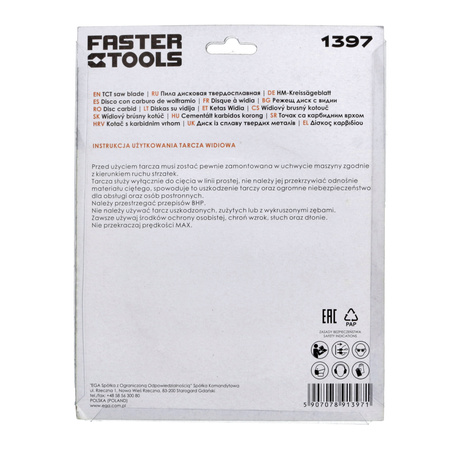 FASTER TOOLS Tarcza widiowa do cięcia drewna 140 x 20 24 1,8 1,3