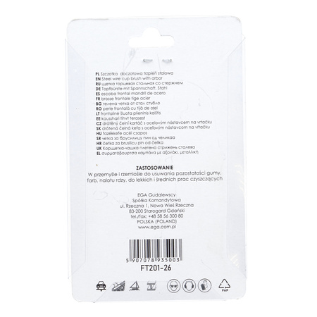 FASTER TOOLS Szczotka doczołowa trzpień, stalowa 40 15