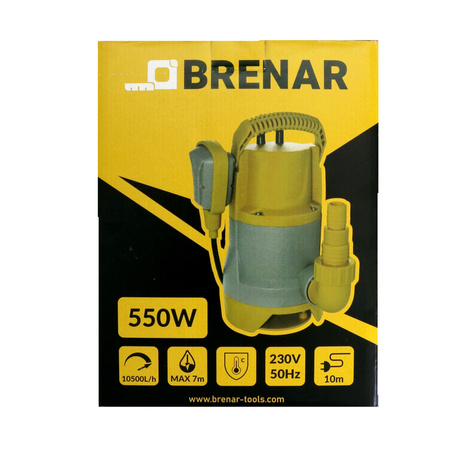 BRENAR pompa do brudnej wody 550W, max. 10500l/h, max. wysokość tłoczenia 7m, przewód 10m