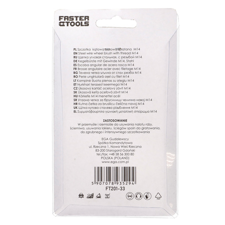 FASTER TOOLS Szczotka kątowa stalowa, splatana. Gwint M14 80 mm