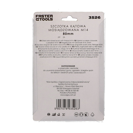 FASTER TOOLS Szczotka kątowa mosiądz. Gwint M14 80 mm