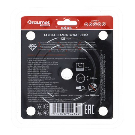 DRAUMET PREMIUM Tarcza diamentowa TURBO 125