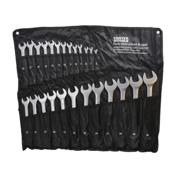 FASTER TOOLS Klucze płasko-oczkowe satyna zestaw 25szt. 6-32 mm