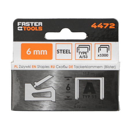 FASTER TOOLS zszywki 6mm TYP A53 1000szt.