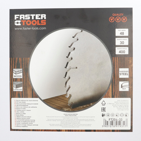 FASTER TOOLS Tarcza widiowa do cięcia drewna 400 x 30 48 2,5 2,2