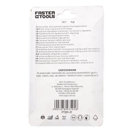 FASTER TOOLS Szczotka doczołowa, trzpień mosiądz. 40 15