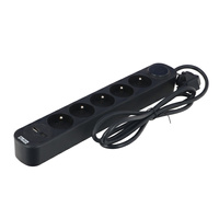 FASTER TOOLS przedłużacz czarny 5gniazd 1,5m z wyłącznikiem USB-A/USB-C