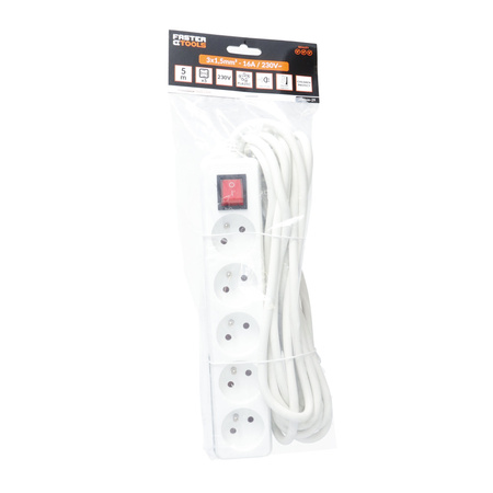 FASTER TOOLS przedłużacz domowy 5gniazd 5m z wyłącznikiem