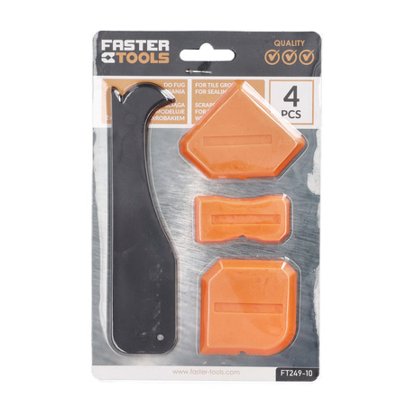 FASTER TOOLS szpachelki do silikonu z obcinakiem, skrobakiem zestaw 4cz.
