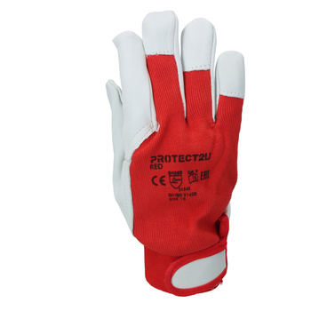 PROTECT2U rękawice skórzane RED na rzep R10