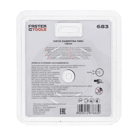 FASTER TOOLS Tarcza diamentowa TURBO 125 x 2,0 - Średnica otworu 22,2 mm