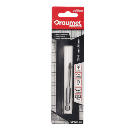 DRAUMET PREMIUM Wiertło do szkła i glazury 4-ostrzowe 5 x 75 mm