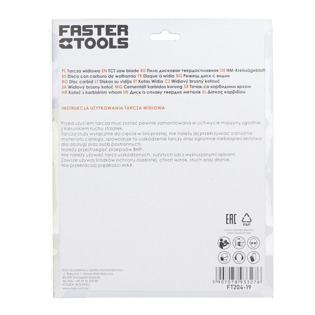 FASTER TOOLS Tarcza widiowa do cięcia drewna 200 x 30 60 1,9 1,4