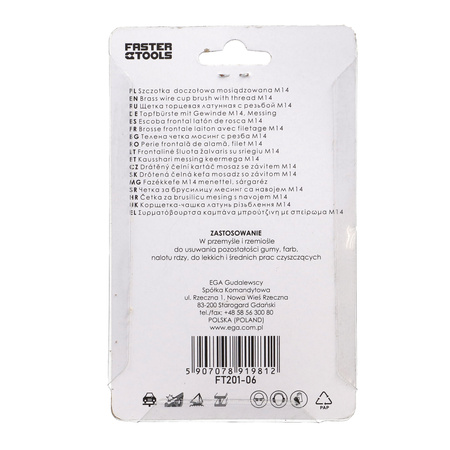FASTER TOOLS Szczotka doczołowa mosiądz. Gwint M14 75 mm