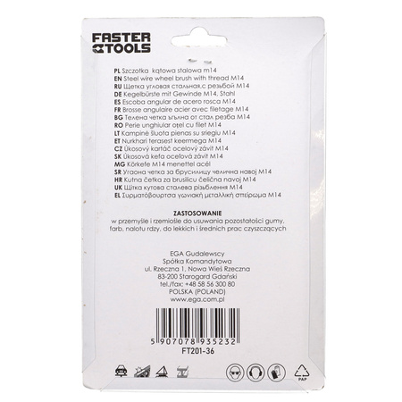 FASTER TOOLS Szczotka kątowa stalowa. Gwint M14 80 15