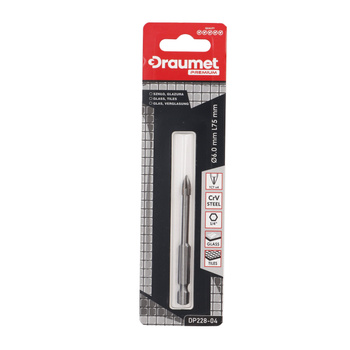 DRAUMET PREMIUM Wiertło do szkła i glazury 4-ostrzowe 6 x 75 mm