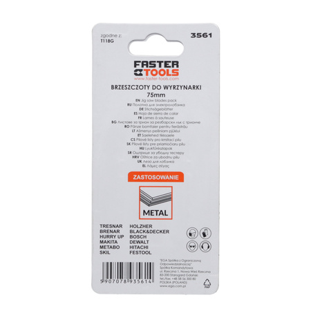 FASTER TOOLS Brzeszczot do wyrzynarki, uchwyt T , T118G 33 75
