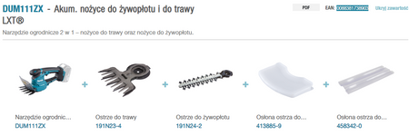 Makita Akum. nożyce do żywopłotu i do trawy LXT® DUM111ZX 