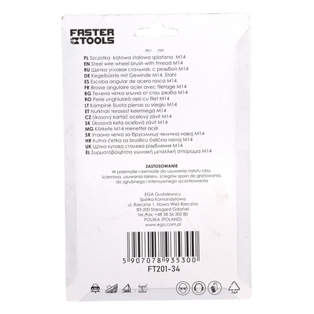 FASTER TOOLS Szczotka kątowa stalowa, splatana. Gwint M14 100 mm