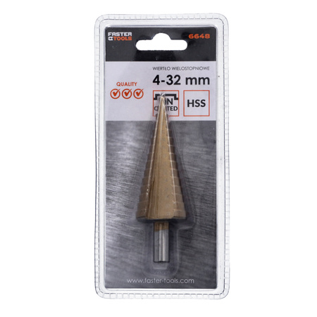 FASTER TOOLS wiertło wielostopniowe 4-32mm, stal narzędziowa łożyskowa