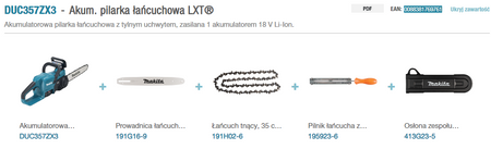 Makita Akum. pilarka łańcuchowa LXT® DUC407ZX3 