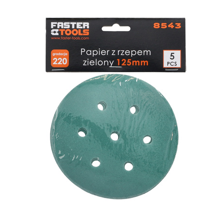 FASTER TOOLS papier ścierny z rzepem zielony 125mm gr. 220 5szt.
