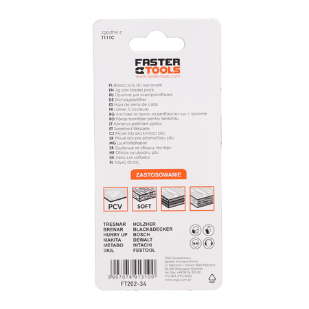 FASTER TOOLS Brzeszczot do wyrzynarki, uchwyt T, T111C 10 100
