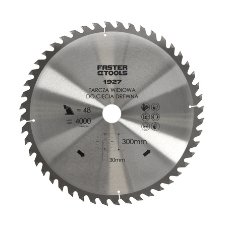 FASTER TOOLS Tarcza widiowa do cięcia drewna 300 x 30 48 2,5 2,0