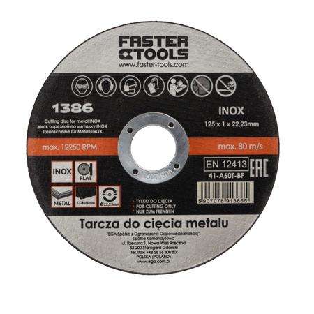 FASTER TOOLS Tarcza do cięcia metalu INOX 125 x 1,0