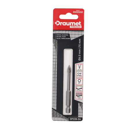 DRAUMET PREMIUM Wiertło do szkła i glazury 4-ostrzowe 6 x 75 mm
